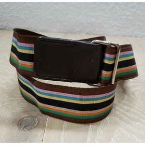 Rafe New York Belt Rectangle Shaped D-Ring Belt Multicolor Stripe Leather Canvas